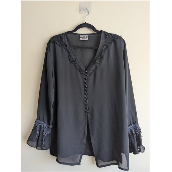 Vintage Black Blouse with Button Detail - Picture 1 of 7